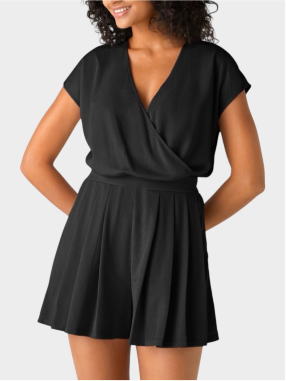 Size M Halara V Neck Short Sleeve Pocket Waffle Casual Romper